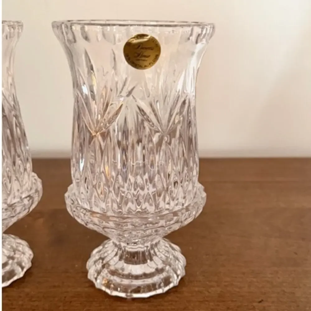 Vintage 1990s Princess House Highlights 24% Lead Crystal Candle Lamps 7” Set 2